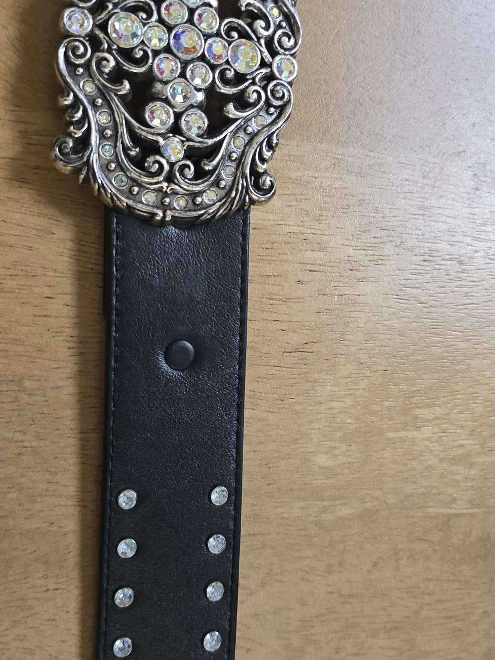 Tony Lama Size 36 Black Leather Bling Belt | Rhinestone Cross Buckle C50423 - Picture 3 of 11